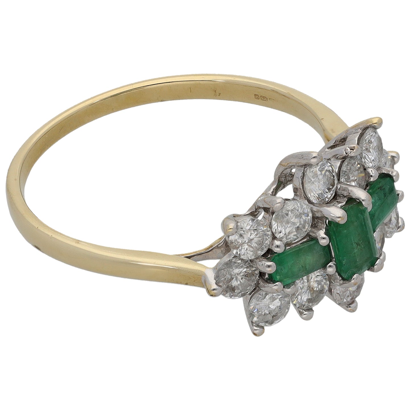 9ct Gold Emerald & 0.60ct Diamond Dress/Cocktail Ring Size T