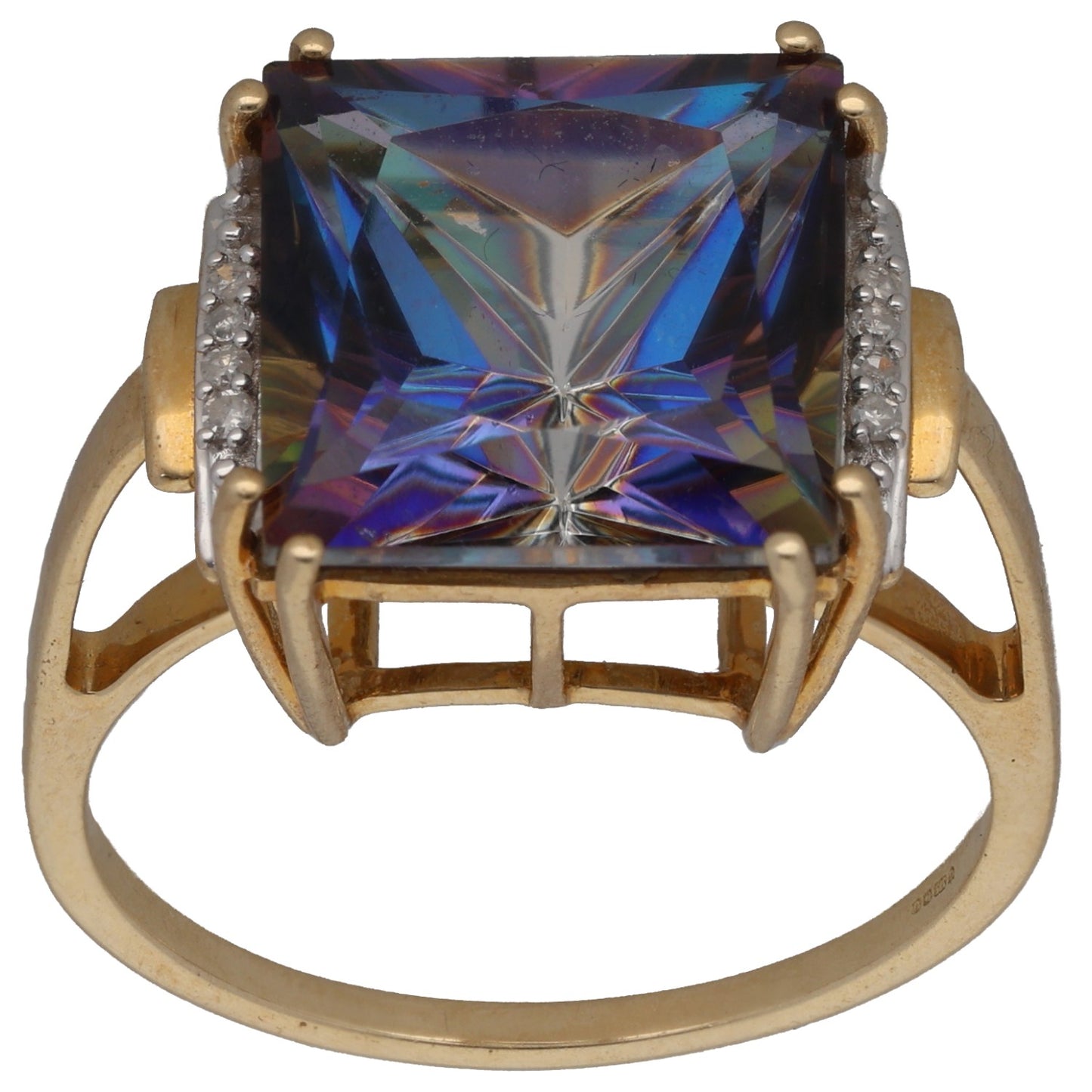 9ct Gold Coated Topaz & 0.04ct Diamond Dress/Cocktail Ring Size R
