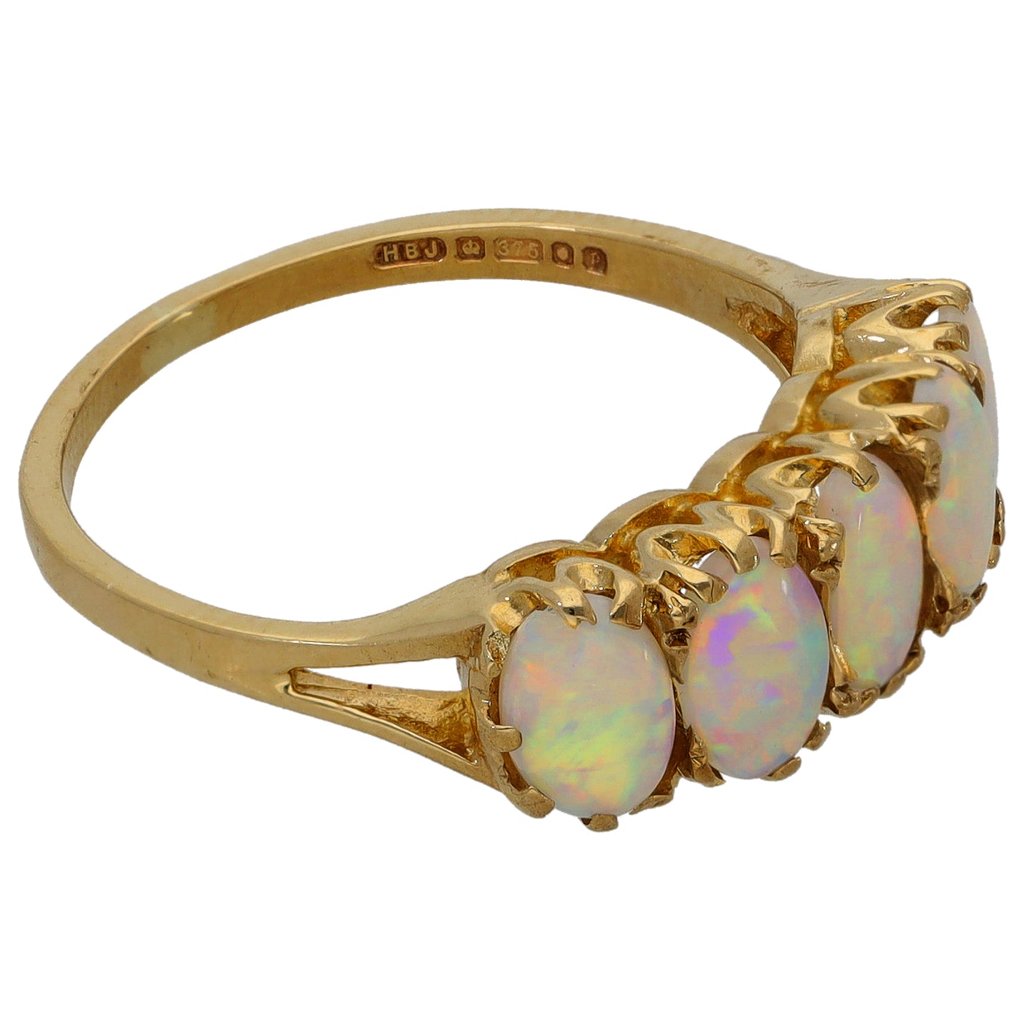 9ct Gold Opal Half Eternity Ring Size O