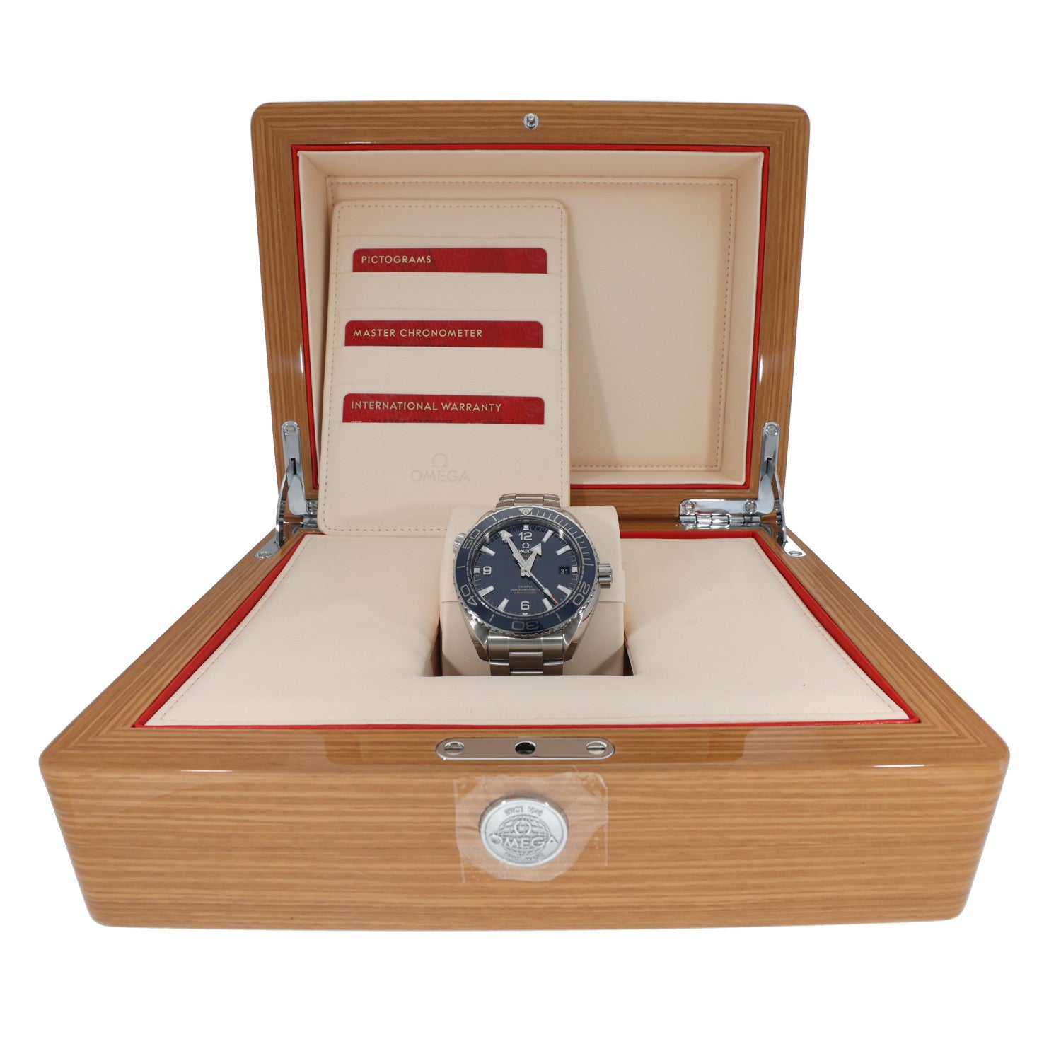 Omega Planet Ocean 215.30.44.21.03.001, Blue Dial, Stainless Steel, Box Image