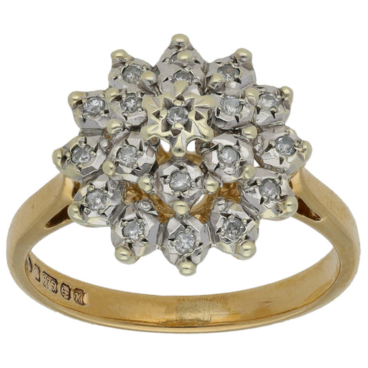 9ct Gold 0.19ct Diamond Cluster Ring Size K