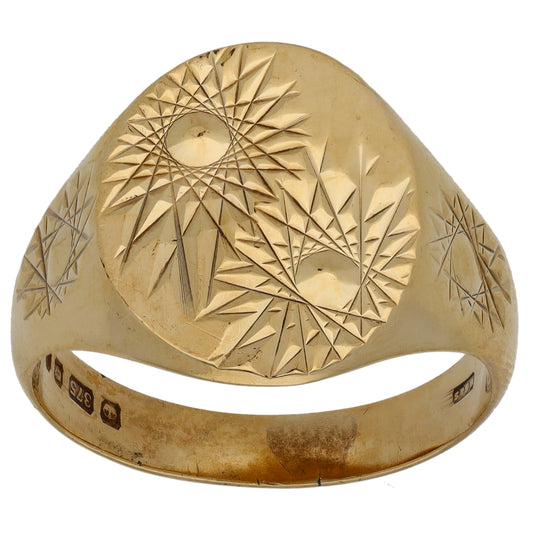 9ct Gold Patterned Signet Ring Size T