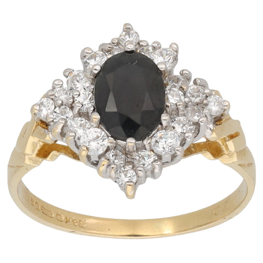 9ct Gold Sapphire & Cubic Zirconia Dress/Cocktail Ring Size L