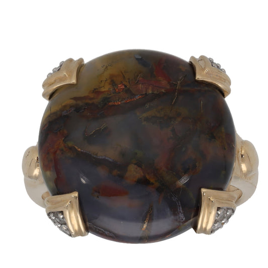 9ct Gold Agate & 0.06ct Diamond Dress/Cocktail Ring Size L
