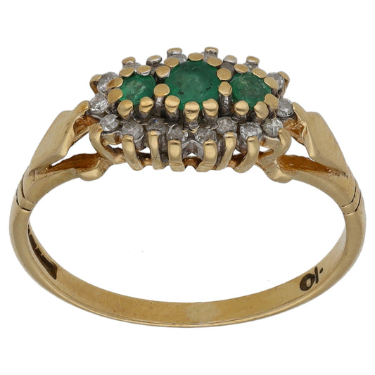 9ct Gold 0.10ct Diamond & Emerald Dress/Cocktail Ring Size K