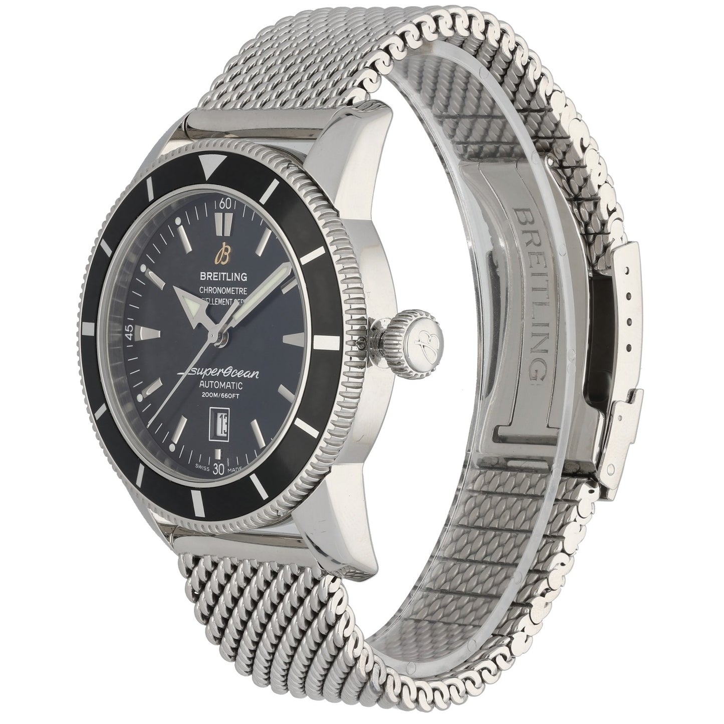 Breitling Superocean Heritage II A17320, Stainless Steel, Black Dial, Front Angle Image