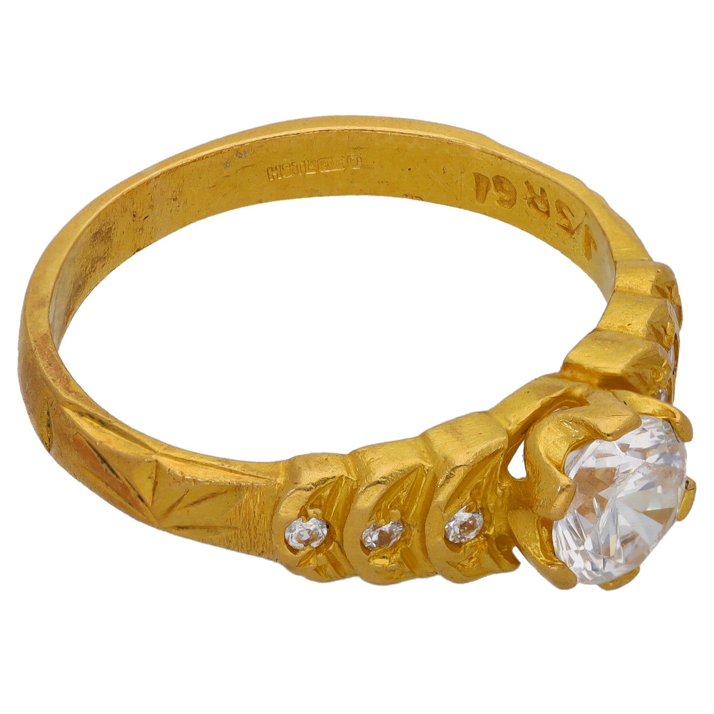 22ct Gold Cubic Zirconia Single Stone Ring With Accents Size K