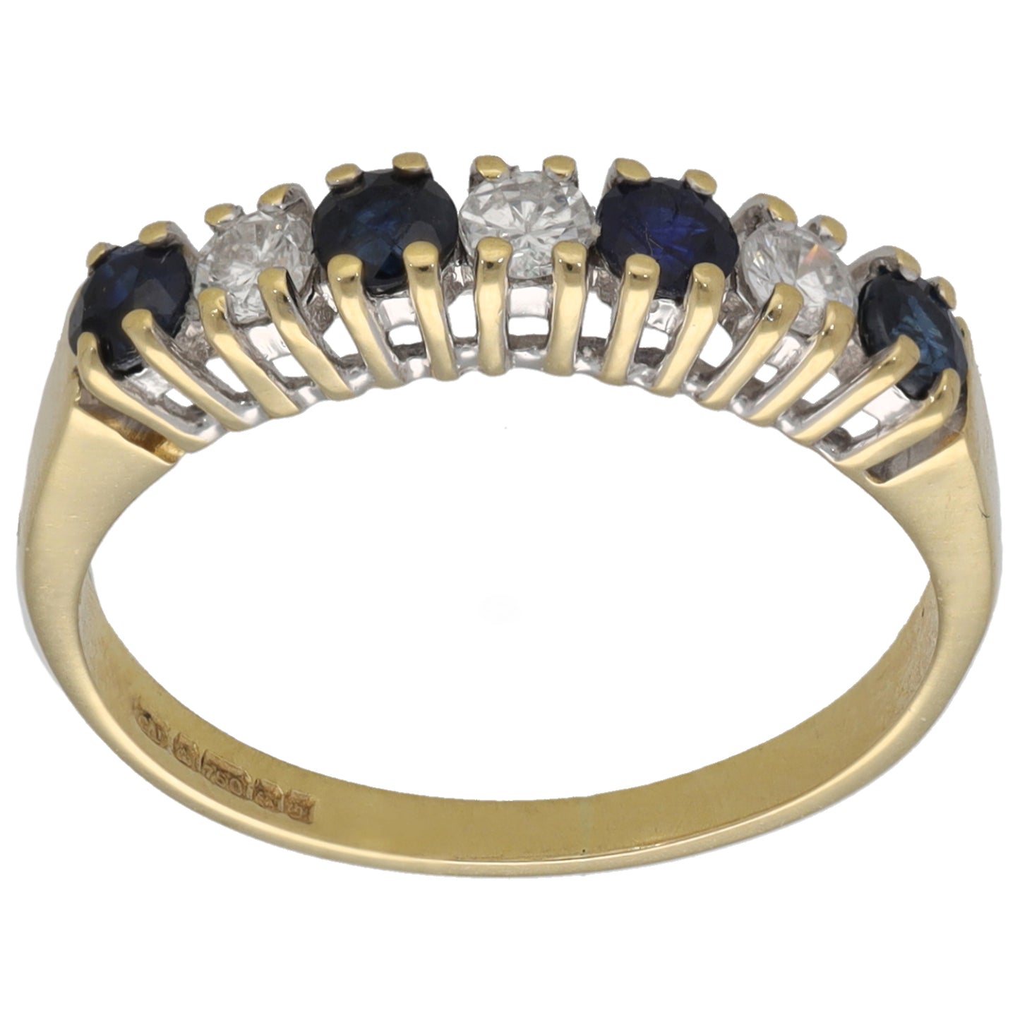 18ct Gold Sapphire & 0.21ct Diamond Half Eternity Ring Size K