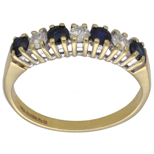 18ct Gold Sapphire & 0.21ct Diamond Half Eternity Ring Size K