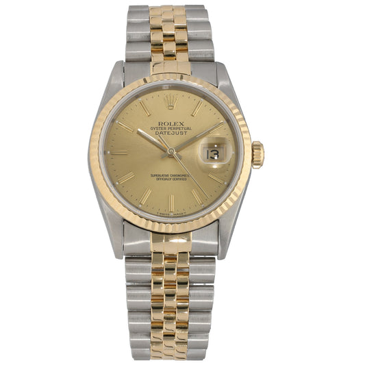 Rolex Datejust 36mm bi-color steel and gold watch with champagne dial, gold hands