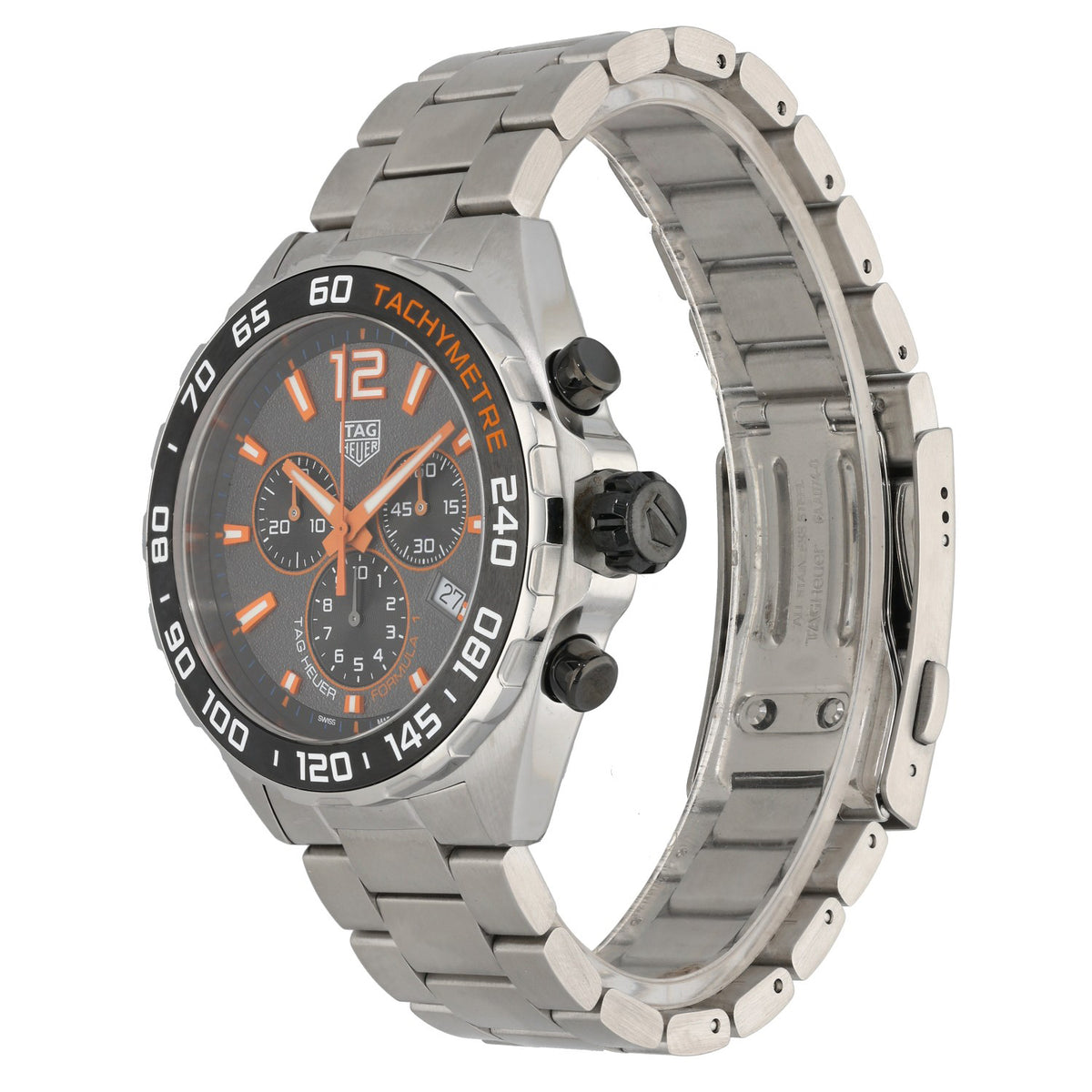 Tag Heuer Formula 1 CAZ101AH, grey dial with orange hour markers in 43mm stainless steel case, crown angle