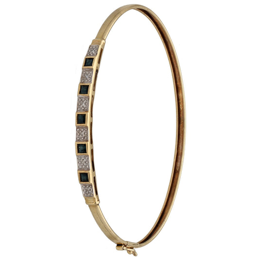 9ct Gold Sapphire & 0.03ct Diamond Hinged/Clasp Bangle