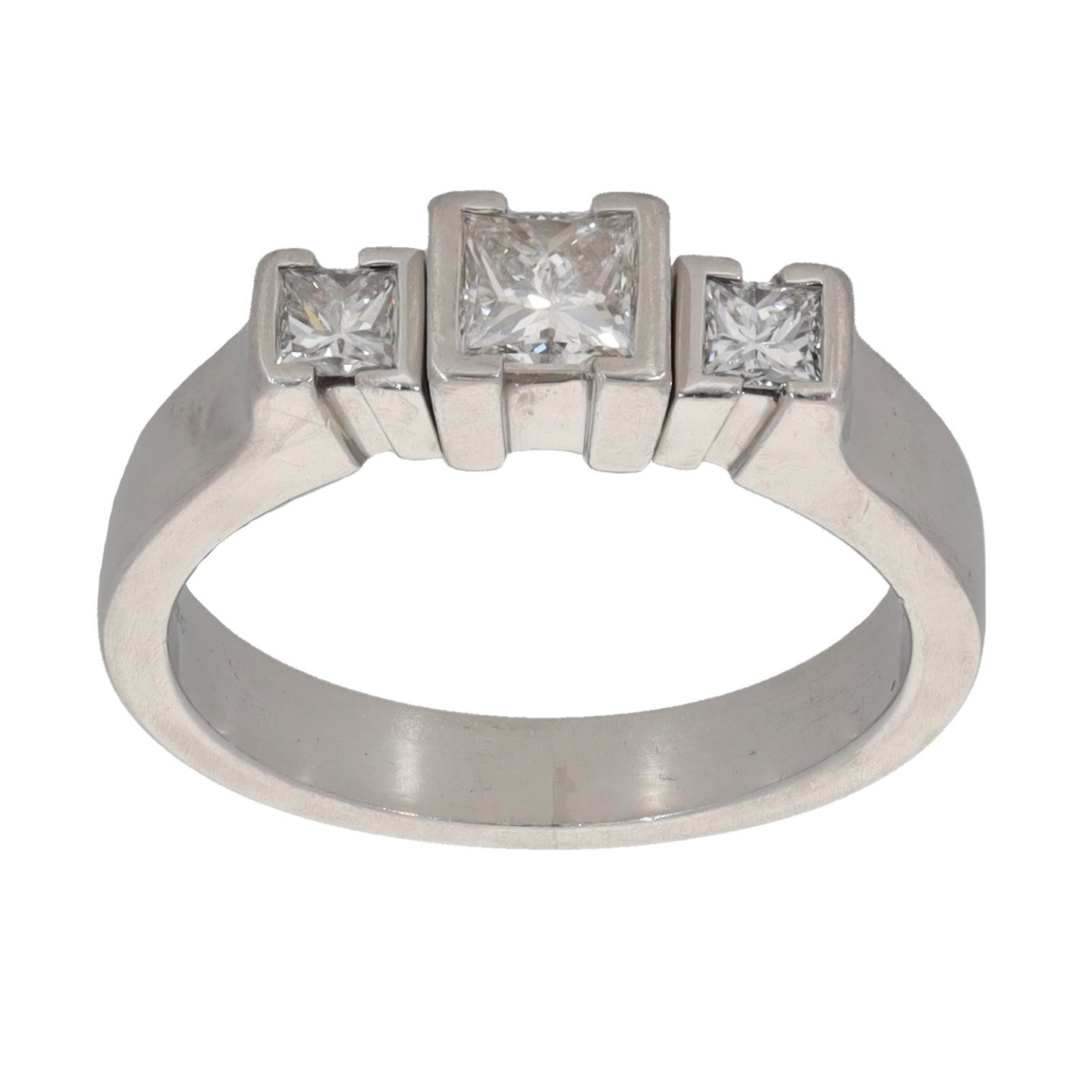 Platinum Ladies Three Stone Ring Size L