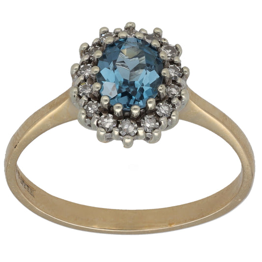 9ct Gold Topaz & 0.28ct Diamond Dress/Cocktail Ring Size P