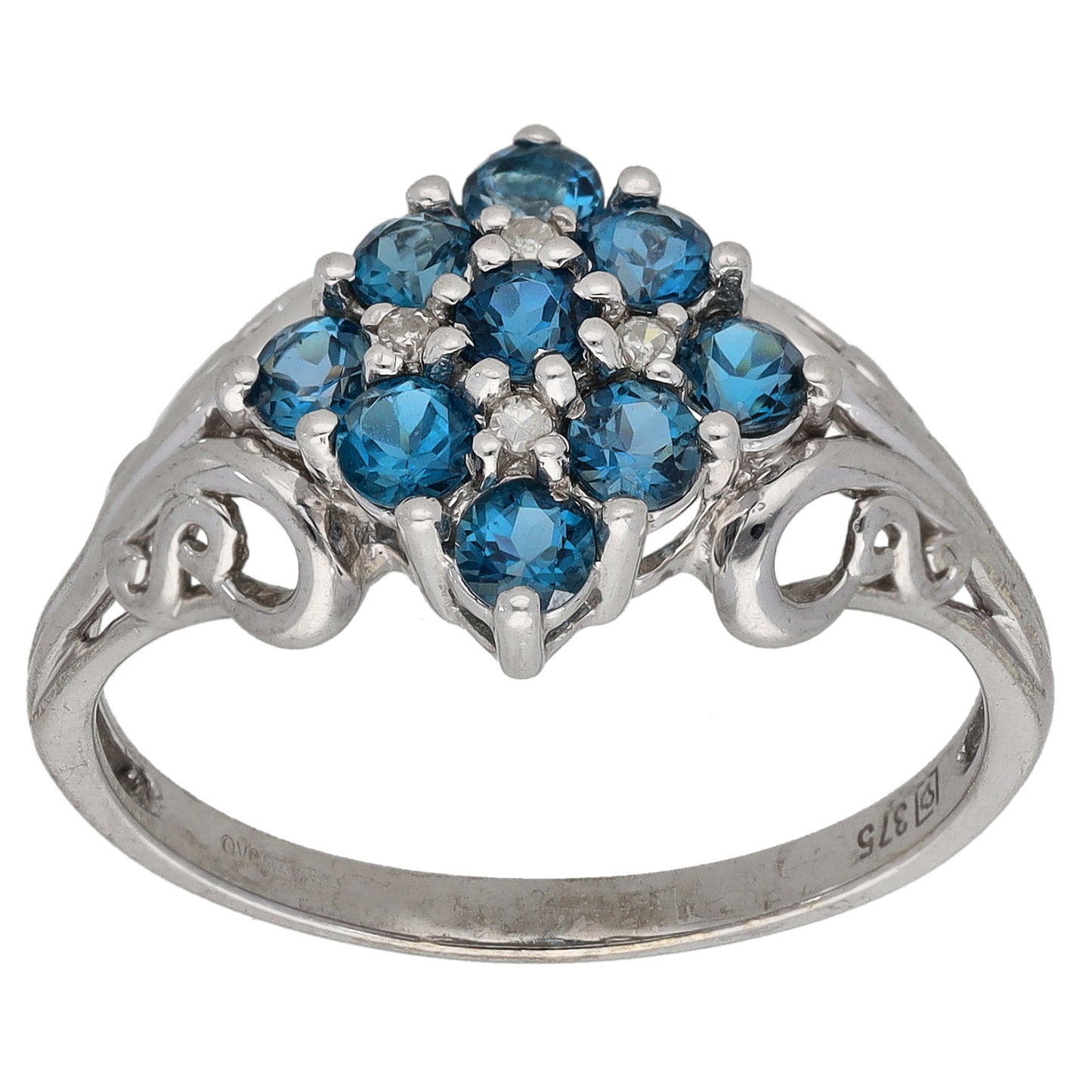 9ct White Gold Topaz & 0.06ct Diamond Dress/Cocktail Ring Size U