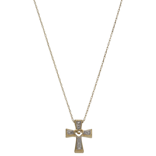 9ct Gold 0.08ct Diamond Cross Pendant With Chain