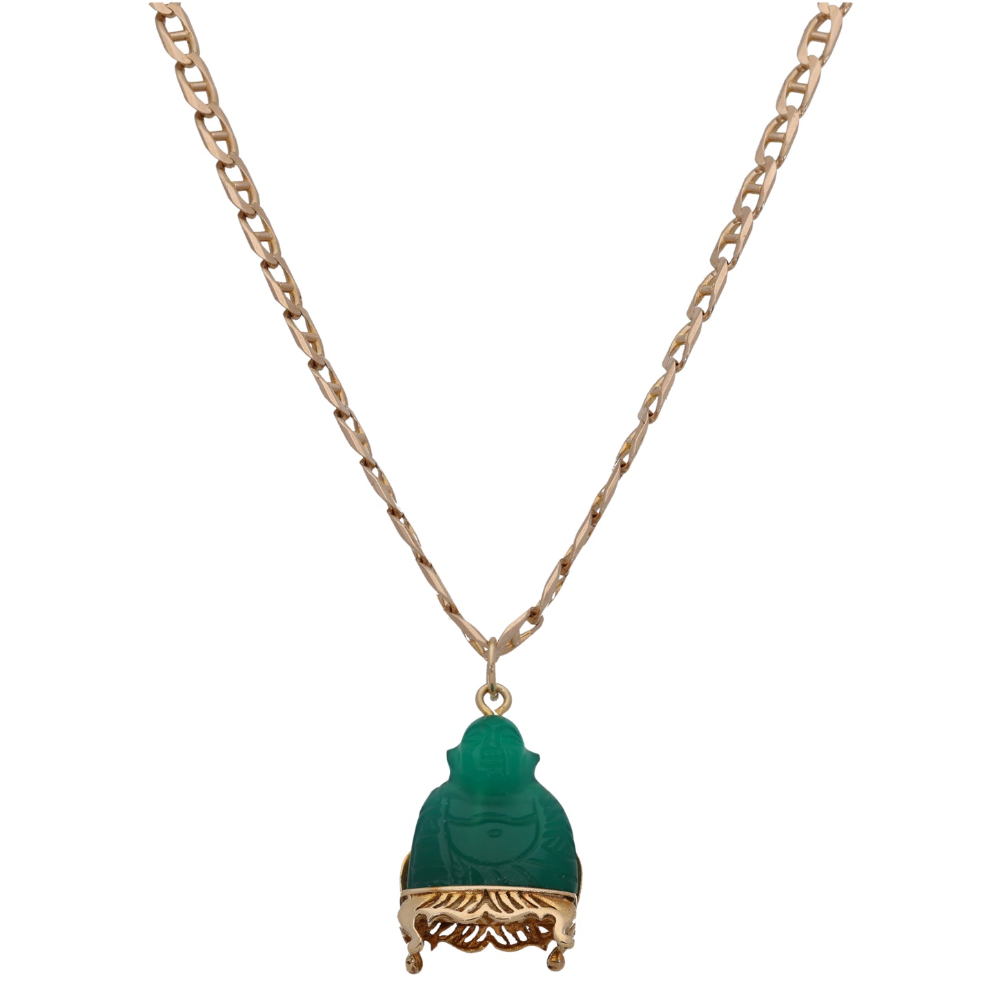 9ct Gold Nephrite Buddha Pendant With Chain