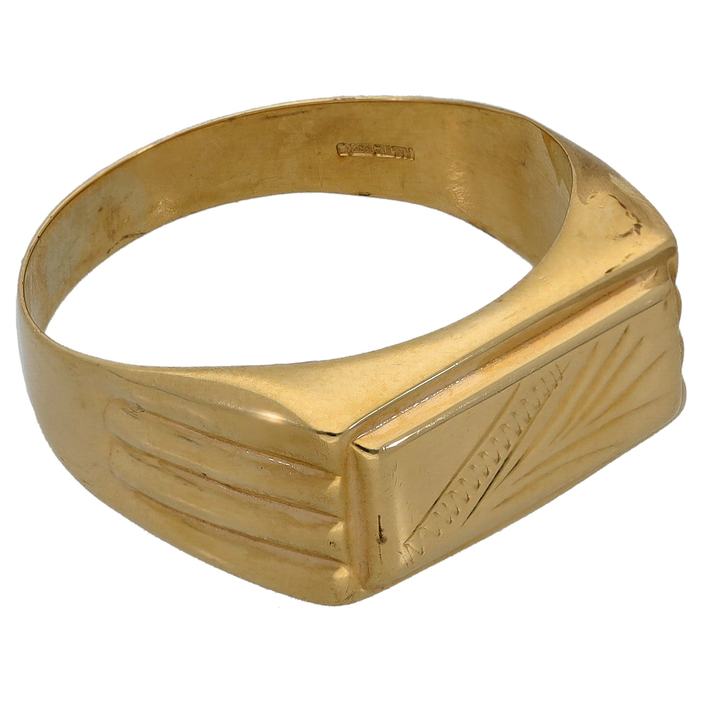 14ct Gold Patterned Signet Ring Size R