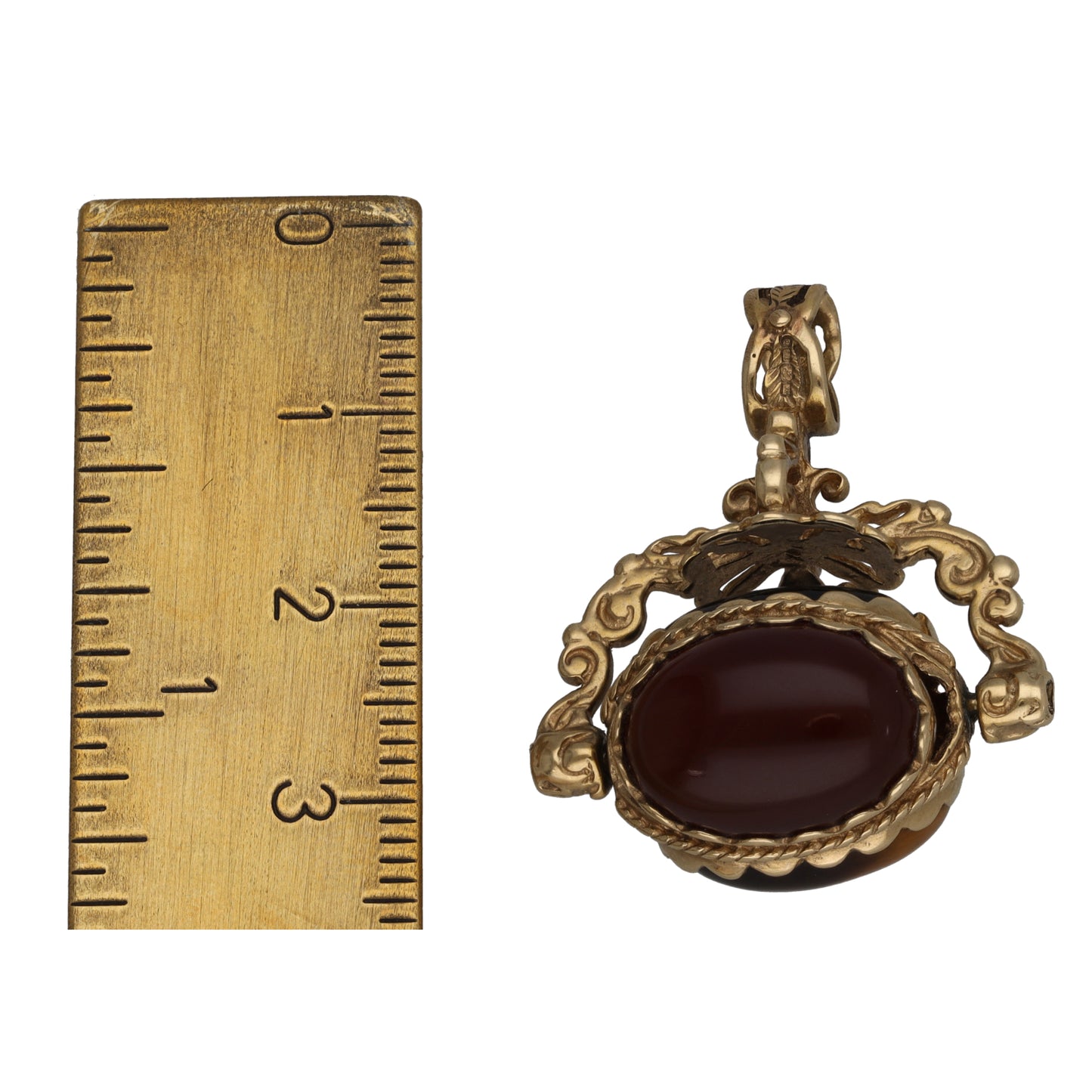 9ct Gold Carnelian, Tiger's Eye & Onyx Fob Pendant
