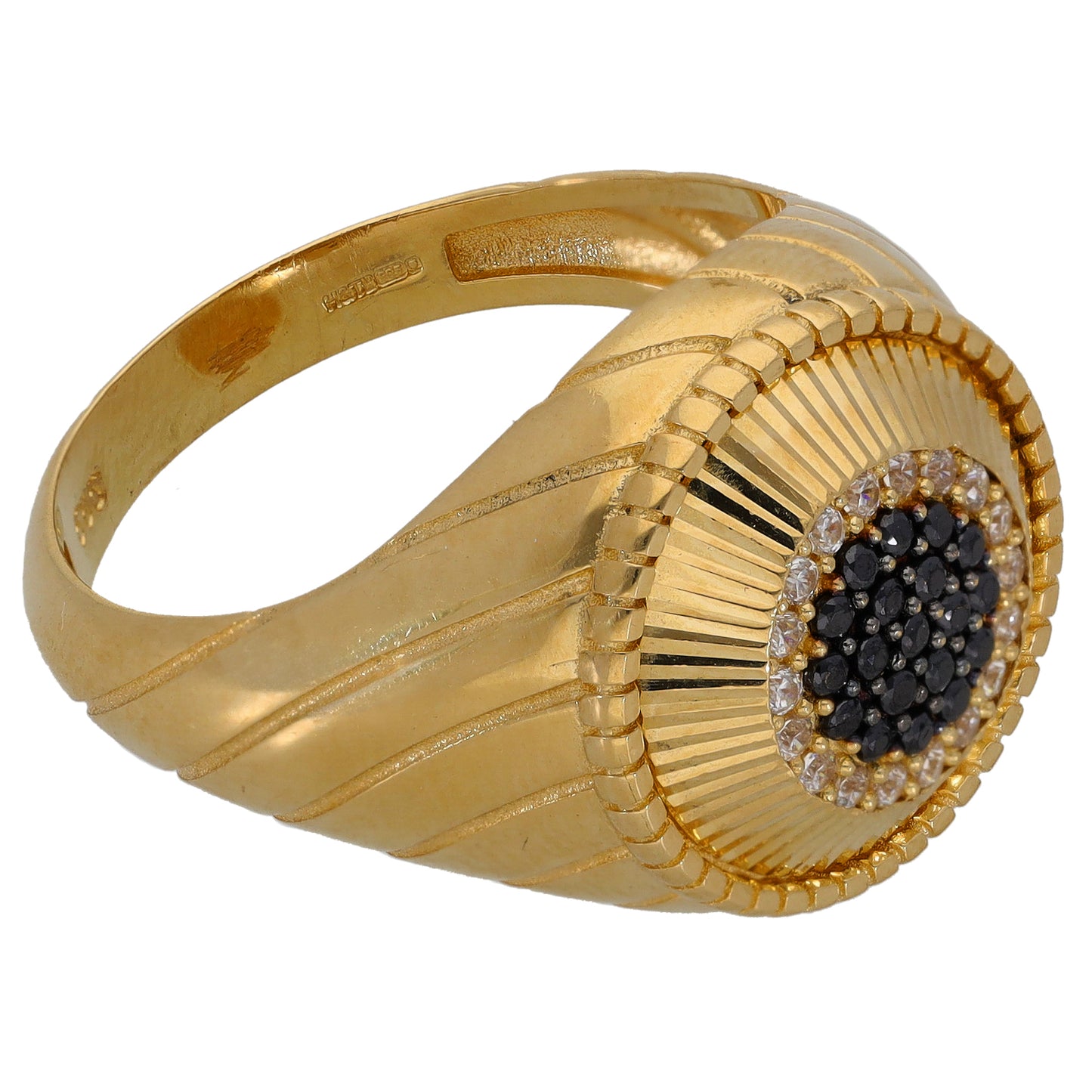 14ct Gold Imitation Gems Patterned Signet Ring Size W