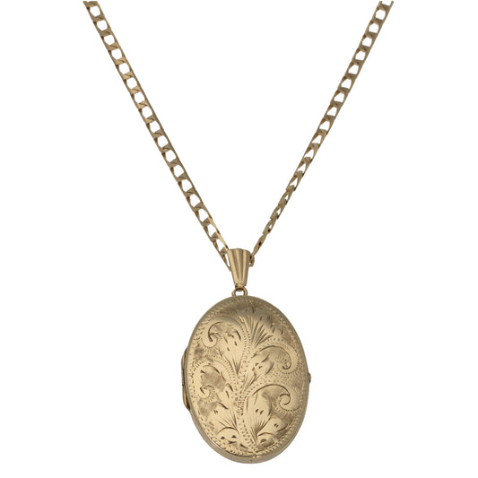 9ct Gold Patterned Locket Pendant With Chain