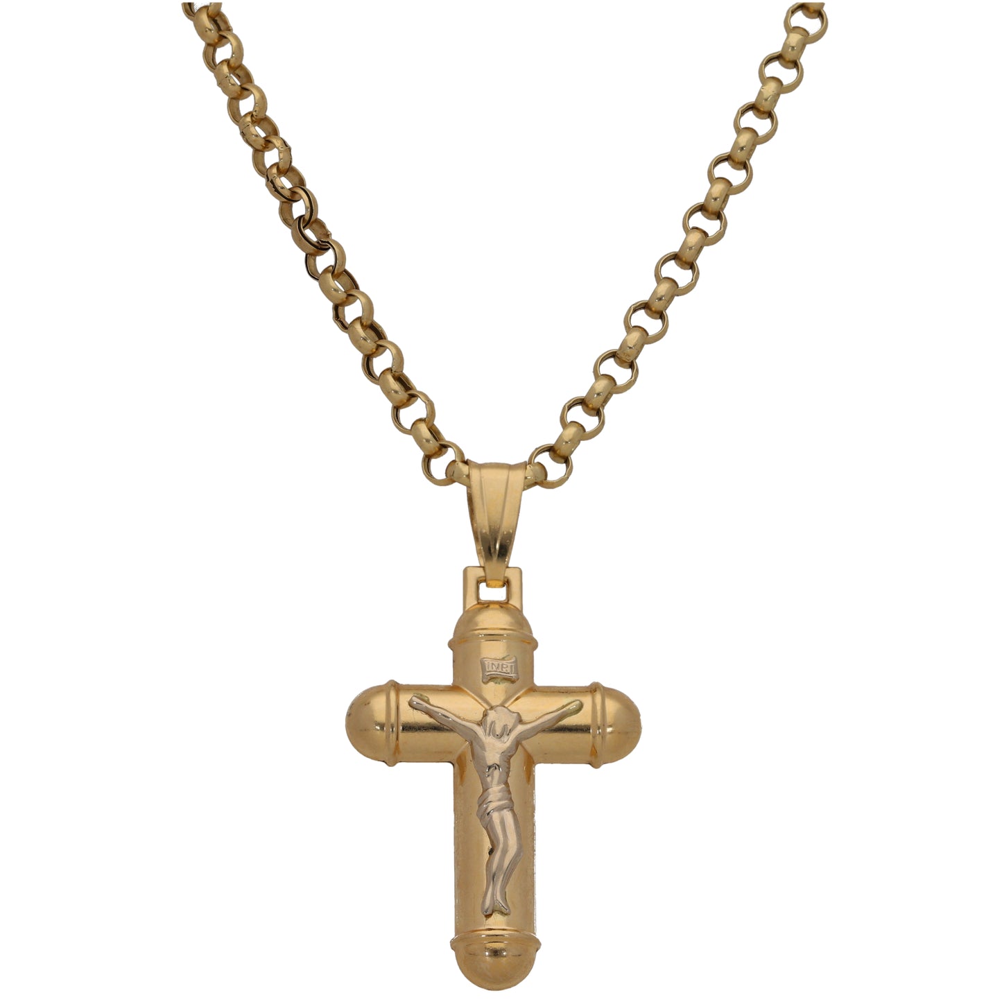 18ct Bicolour Gold Crucifix Pendant With Chain