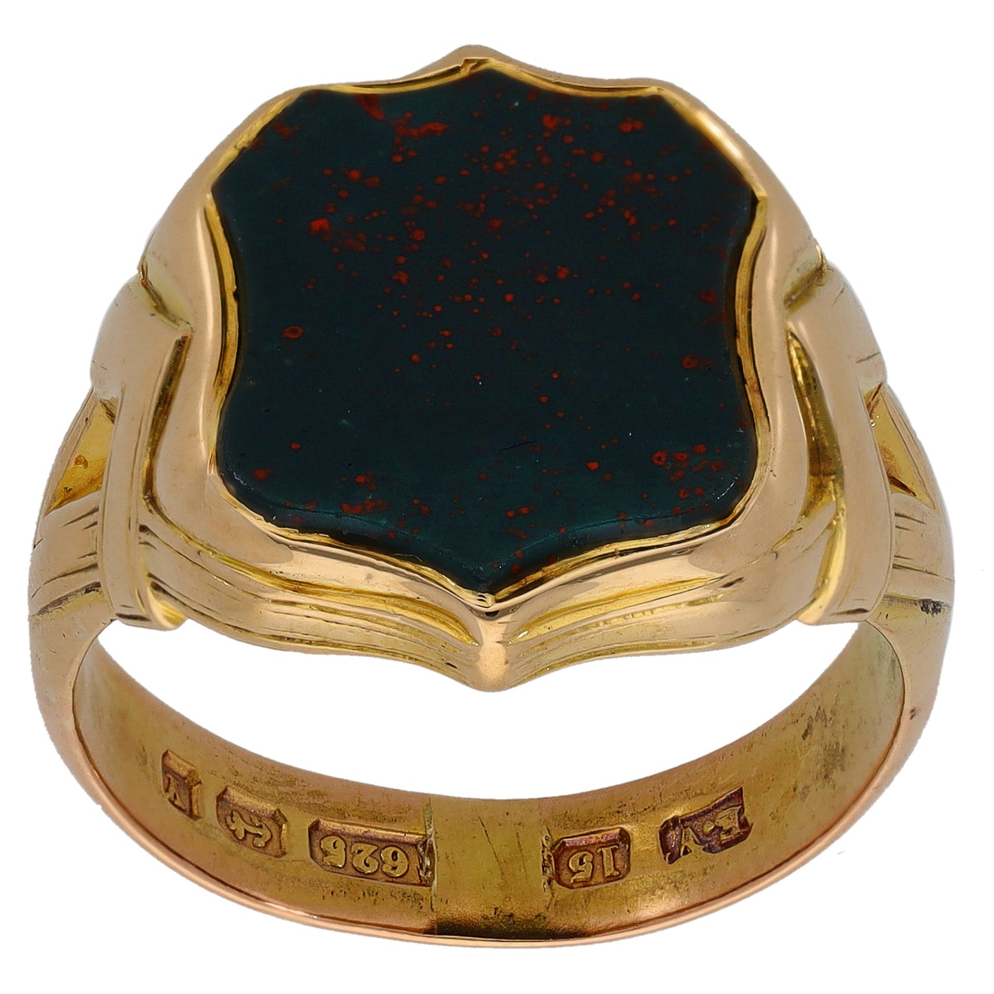 15ct Gold Bloodstone Antique Signet Ring Size T