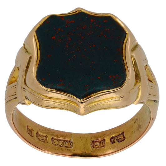 15ct Gold Bloodstone Antique Signet Ring Size T