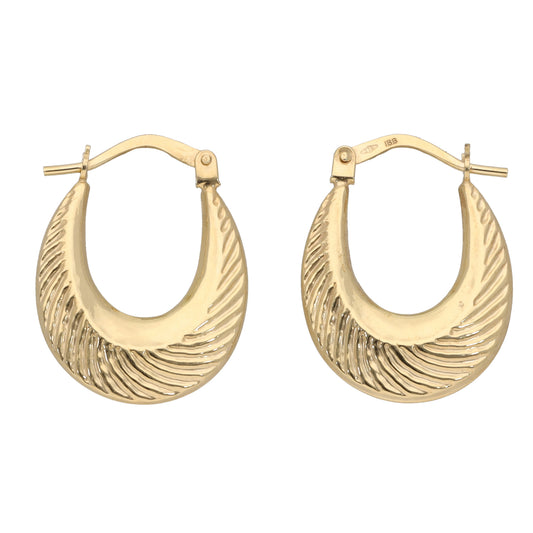 New 9ct Gold Patterned Creole Earrings