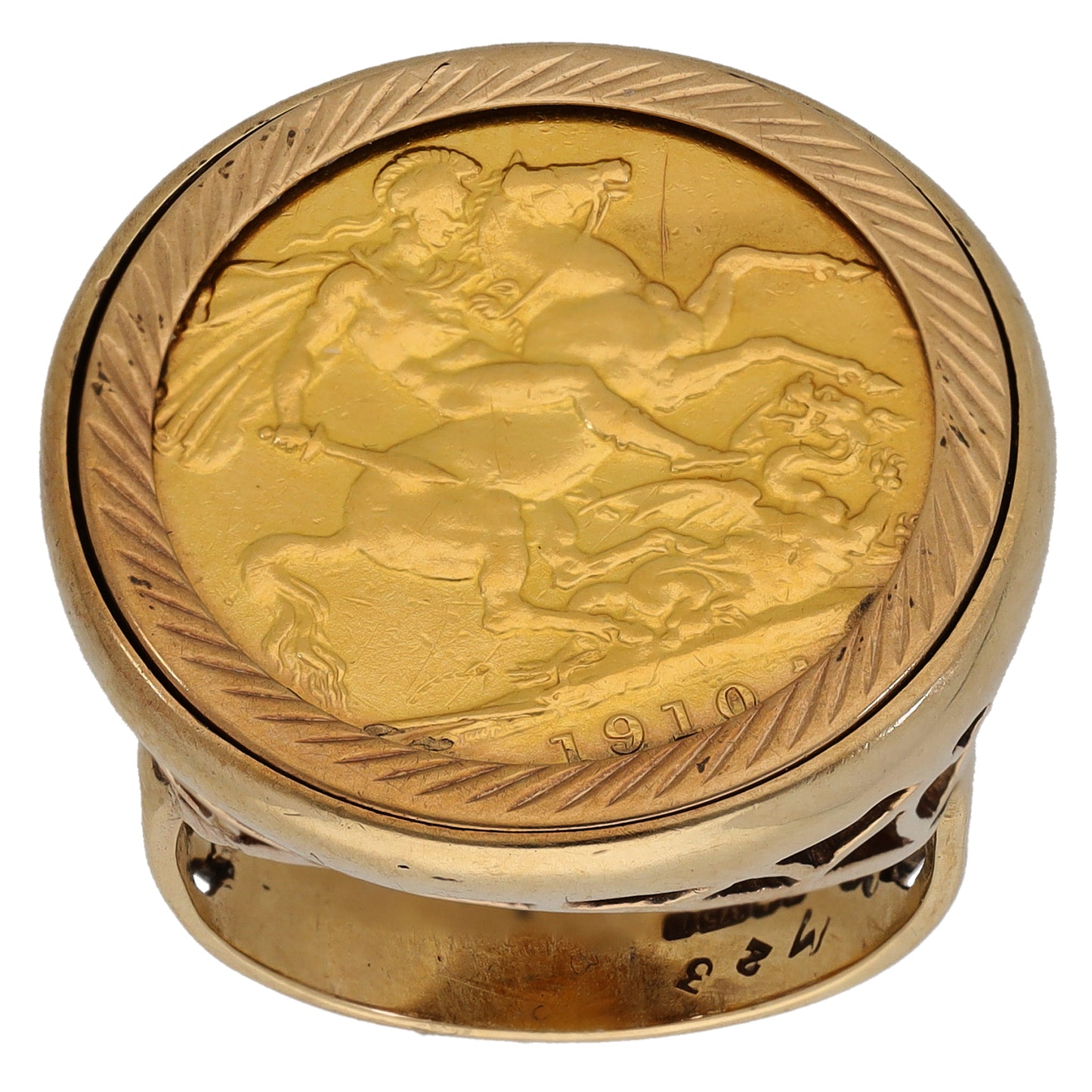 9ct Gold Full Sovereign Coin Ring Size P