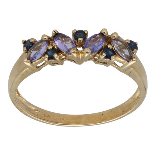 9ct Gold Tanzanite & Sapphire Dress/Cocktail Ring Size S