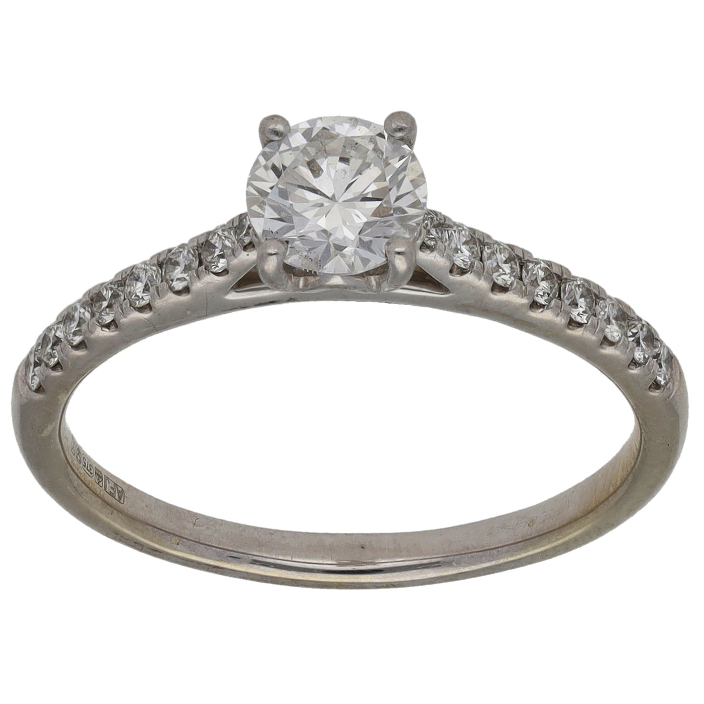 9ct White Gold 0.66ct Diamond Solitaire Ring With Accent Stones Size L