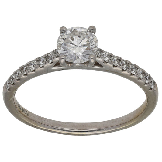 9ct White Gold 0.66ct Diamond Solitaire Ring With Accent Stones Size L