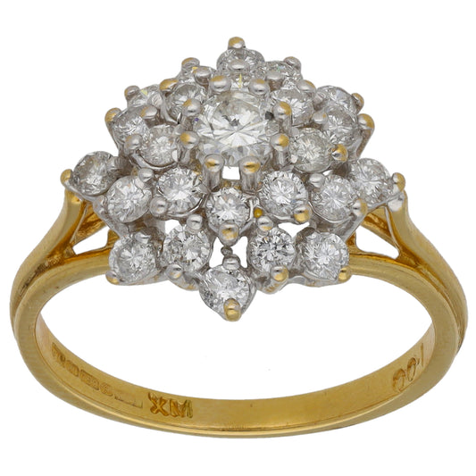 18ct Gold 1.00ct Diamond Cluster Ring Size O