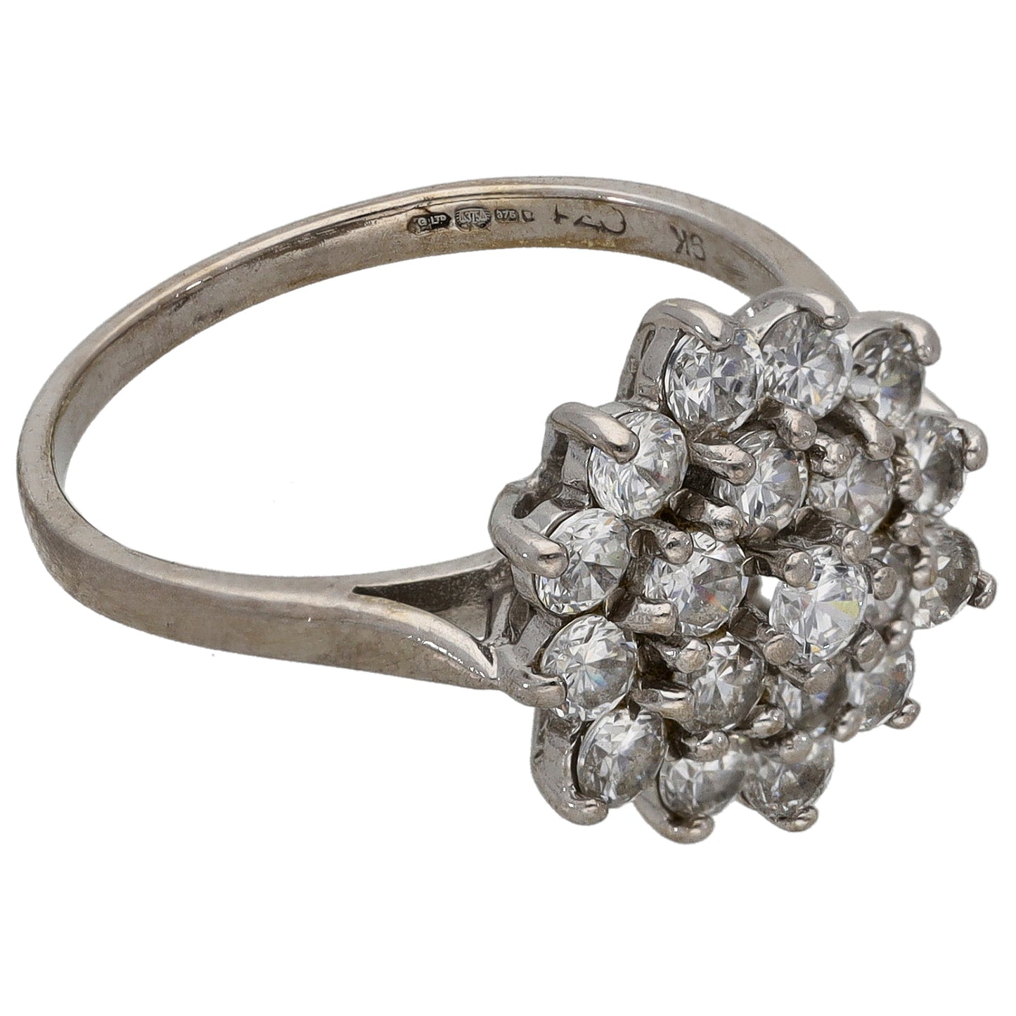 9ct White Gold Cubic Zirconia Cluster Ring Size N