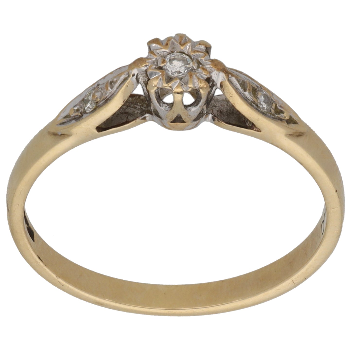 9ct Gold 0.03ct Diamond Solitaire Ring With Accent Stones Size P