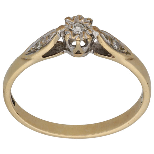 9ct Gold 0.03ct Diamond Solitaire Ring With Accent Stones Size P