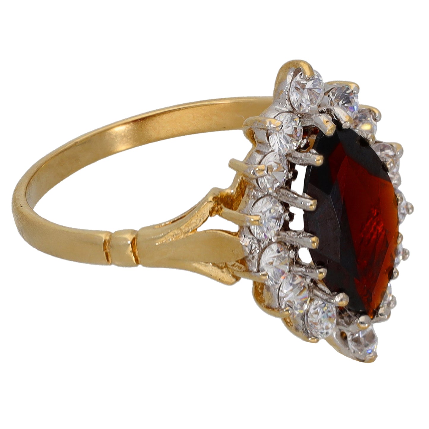 9ct Gold Garnet & Cubic Zirconia Dress/Cocktail Ring Size O