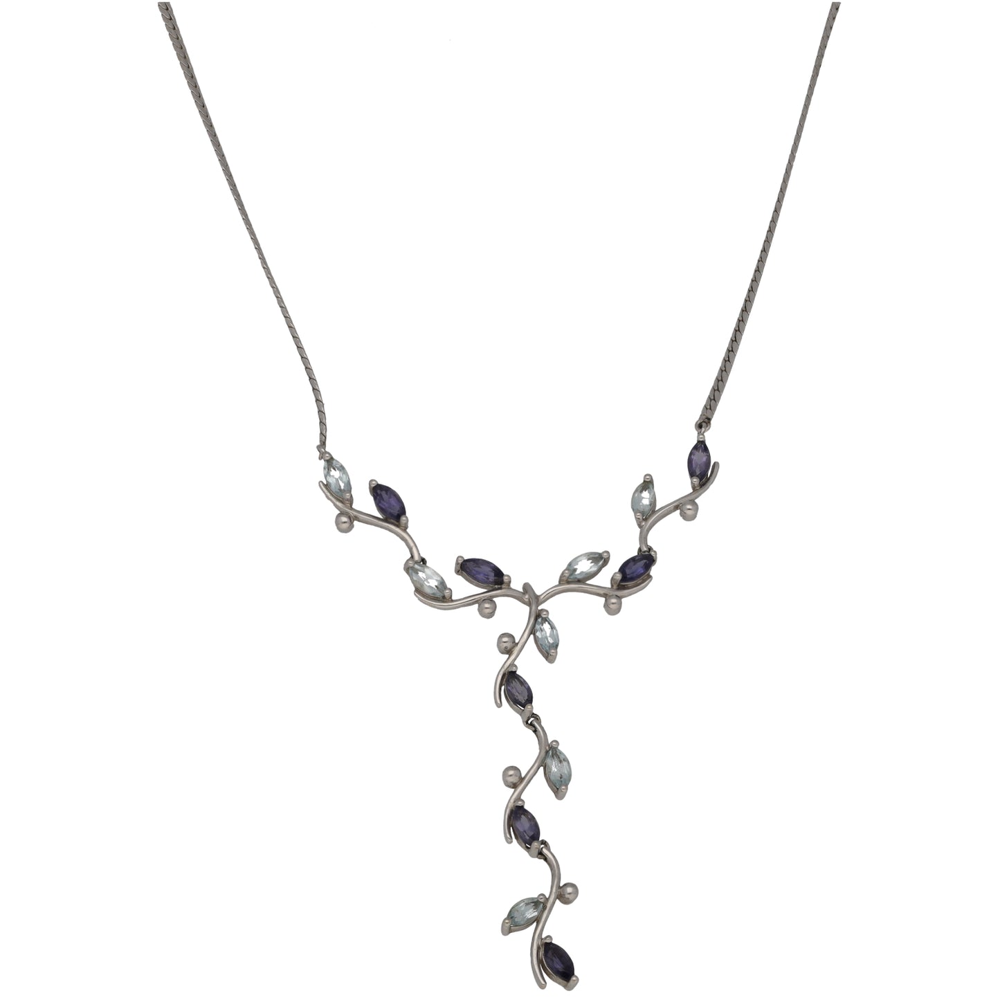 9ct white gold iolite and topaz necklace with Y-shaped drop
