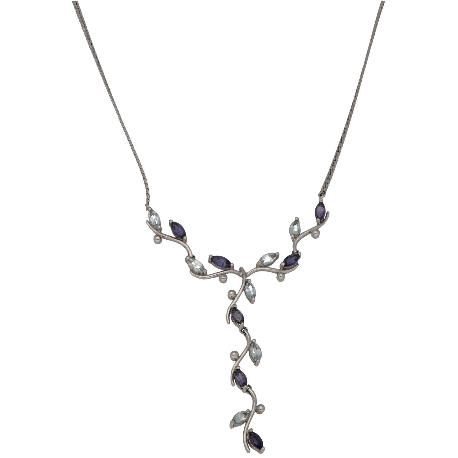 9ct white gold iolite and topaz necklace with Y-shaped drop