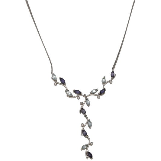 9ct white gold iolite and topaz necklace with Y-shaped drop