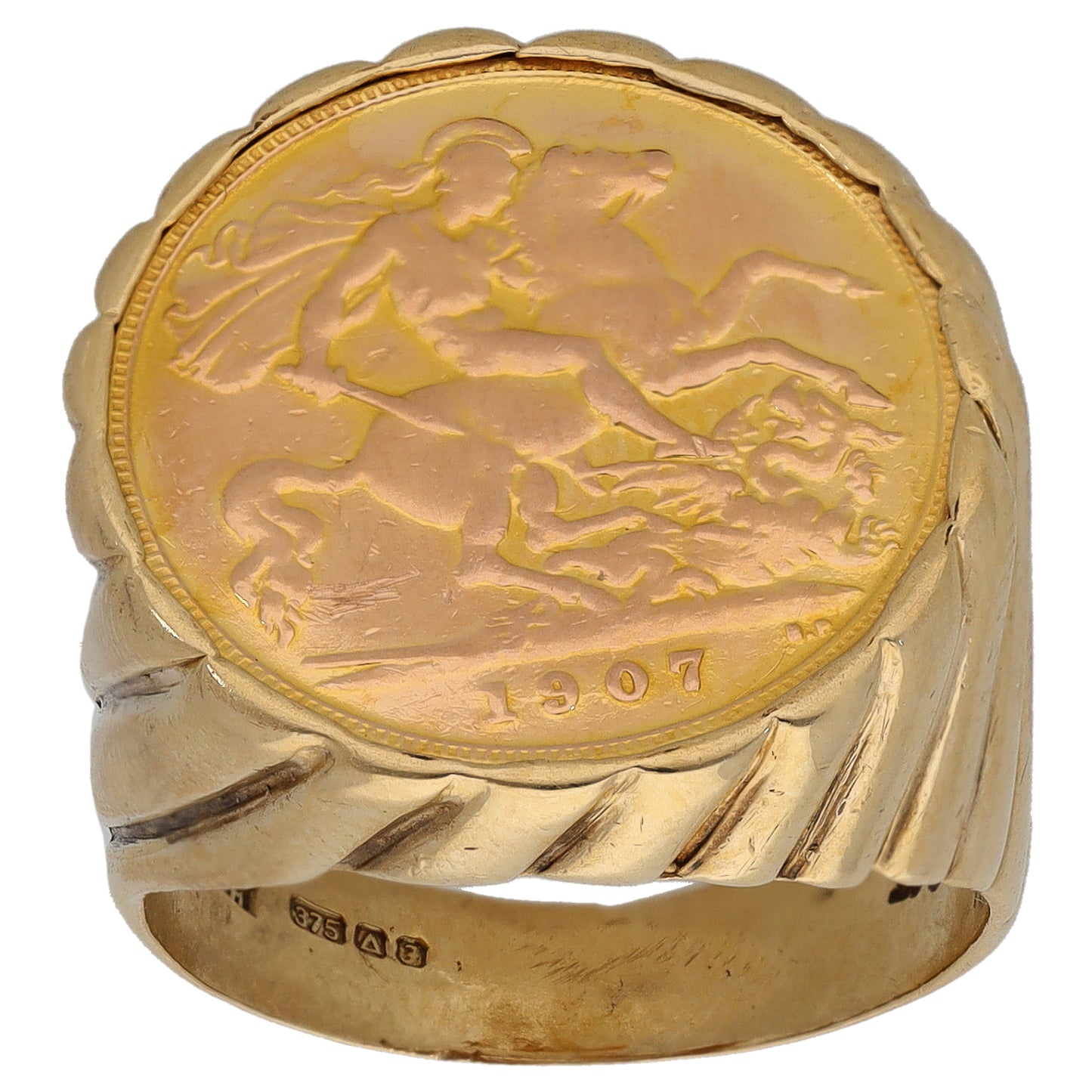 9ct Gold Half Sovereign Coin Ring Size R