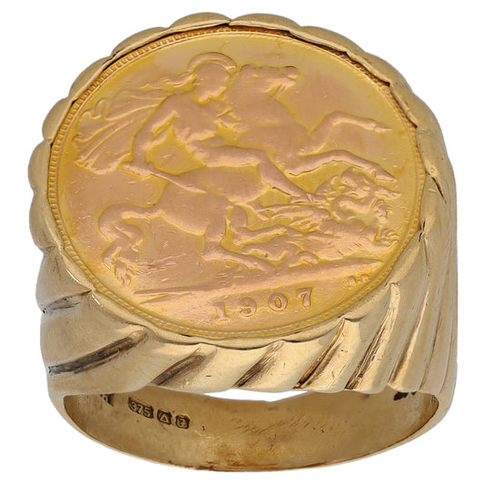 9ct Gold Half Sovereign Coin Ring Size R