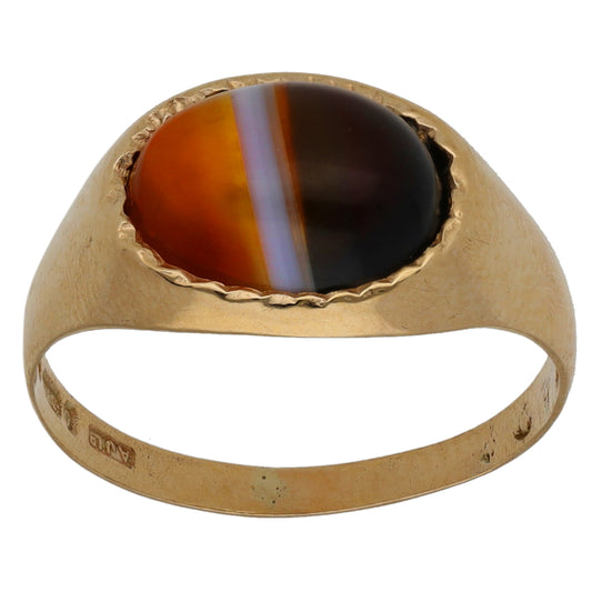 9ct Gold Agate Single Stone Ring Size M