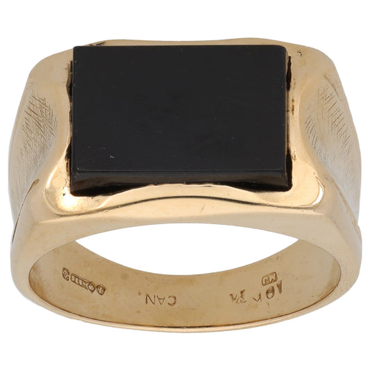 9ct Gold Onyx Plain Signet Ring Size U