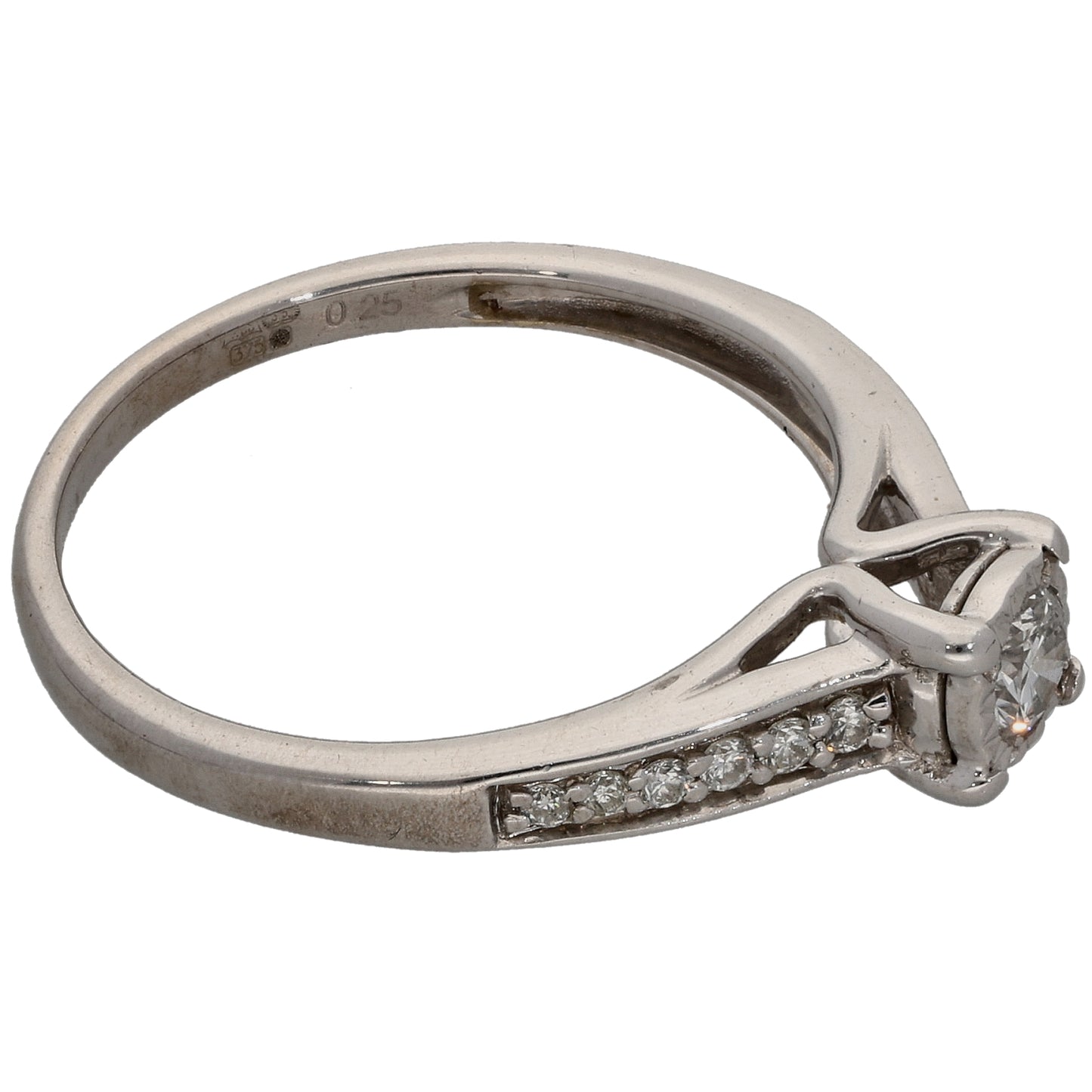 9ct White Gold 0.25ct Diamond Solitaire Ring With Accent Stones Size L