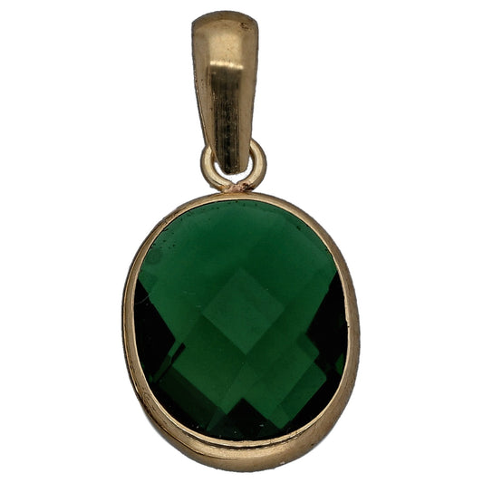 New 9ct Gold Imitation Green Oval Pendant
