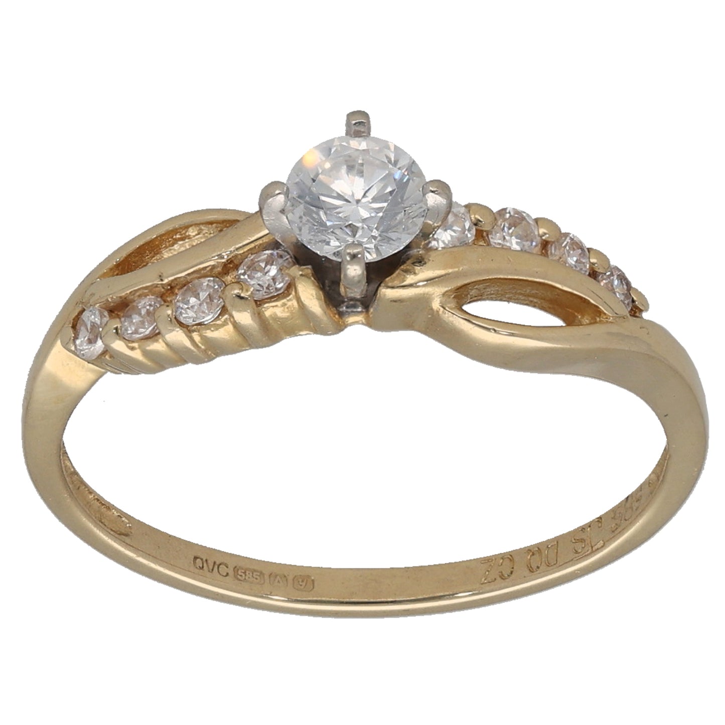 14ct Gold Cubic Zirconia Single Stone Ring with Accent Stones Size M