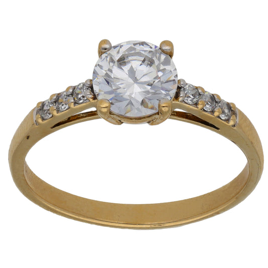 9ct Gold Cubic Zirconia Single Stone Ring with Accent Stones Size S