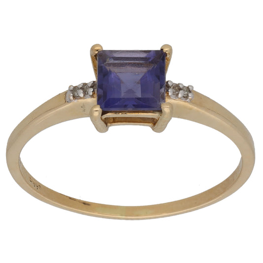 9ct Gold Tanzanite & 0.02ct Diamond Single Stone Ring With Accents Size U